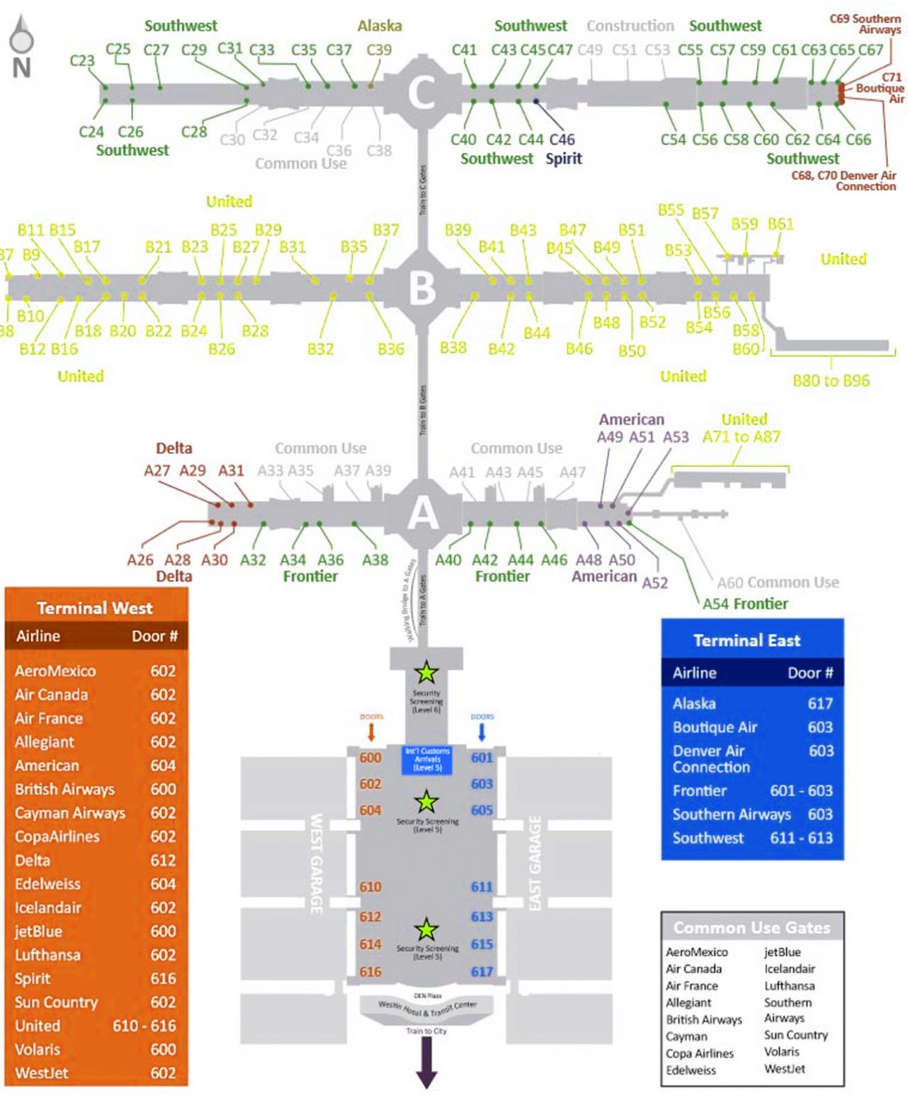 Terminals map at Denver Airport | DEN Concourse A - B - C